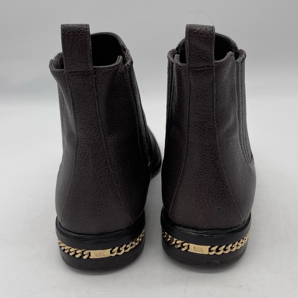 Michael Michael Kors Sabrina Gold Chain Pebbled Leather Chelsea Boot Dark Brown - Picture 7 of 11